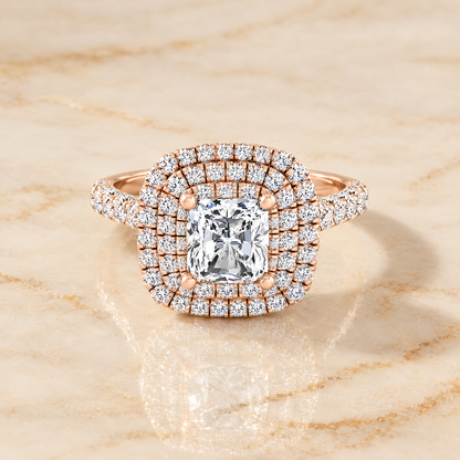 Radiant engagement ring setting in 14K Rose Gold, Dinah Double Halo Radiant Cut | RockHer