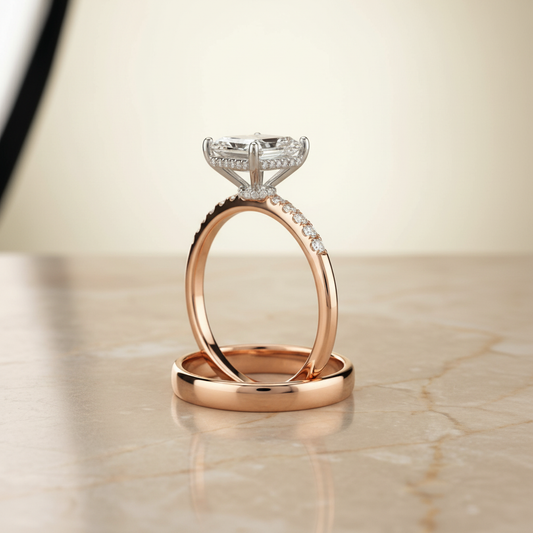 The Abbey Matching Wedding Band, Emerald in 14K Rose Gold