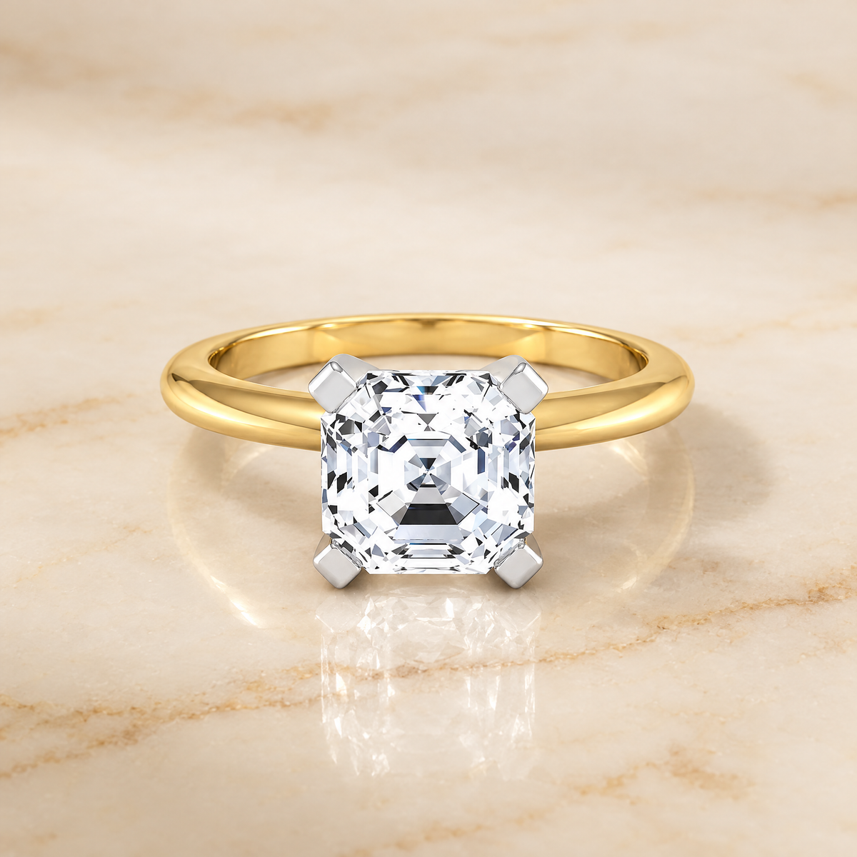 The Lolette Classic Low Base Solitaire Asscher Cut Engagement Ring Setting in 18K Yellow Gold