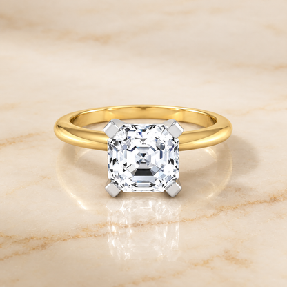 The Lolette Classic Low Base Solitaire Asscher Cut Engagement Ring Setting in 18K Yellow Gold