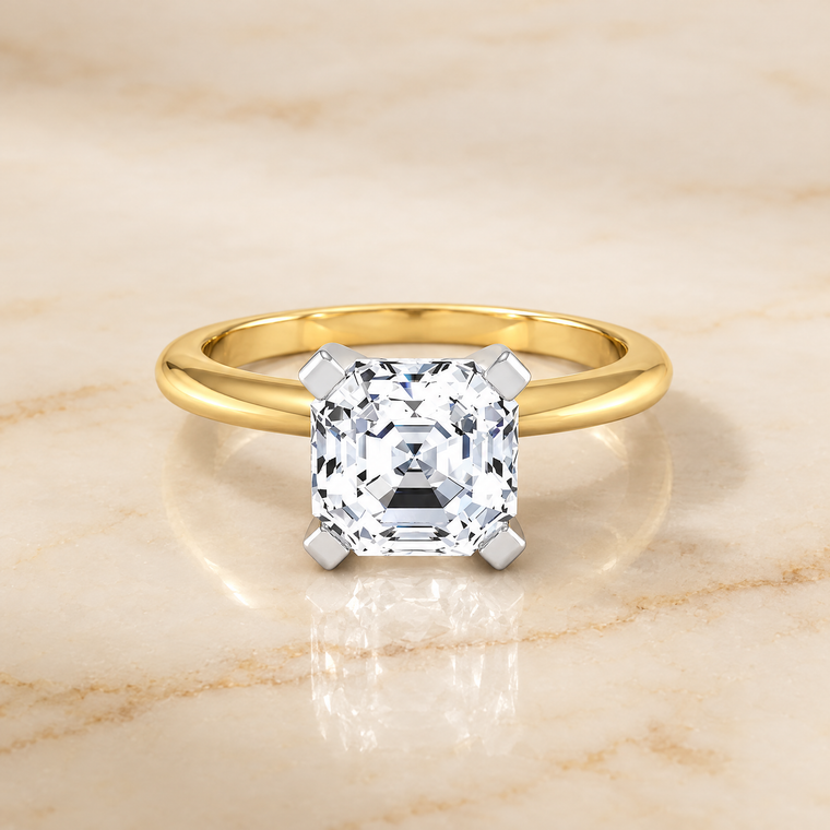 The Lolette Classic Low Base Solitaire Asscher Cut Engagement Ring Setting in 18K Yellow Gold