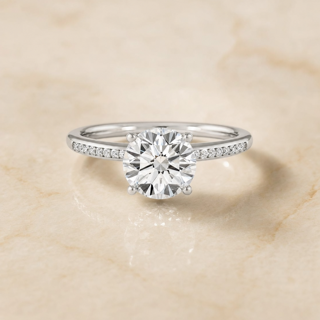 The Brenda High Hidden Halo Solitaire Round Engagement Ring Setting in Platinum