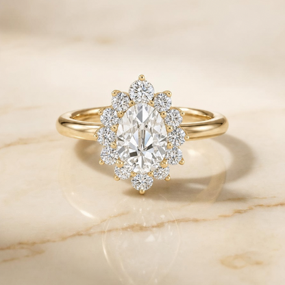 The Eloise Floral Halo Oval Engagement Ring Setting in 18K Yellow Gold