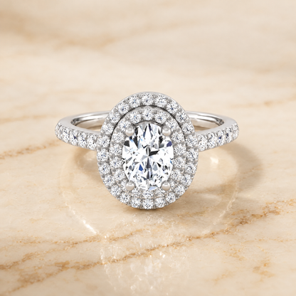 The Whitney Double Halo Oval Engagement Ring Setting in Platinum