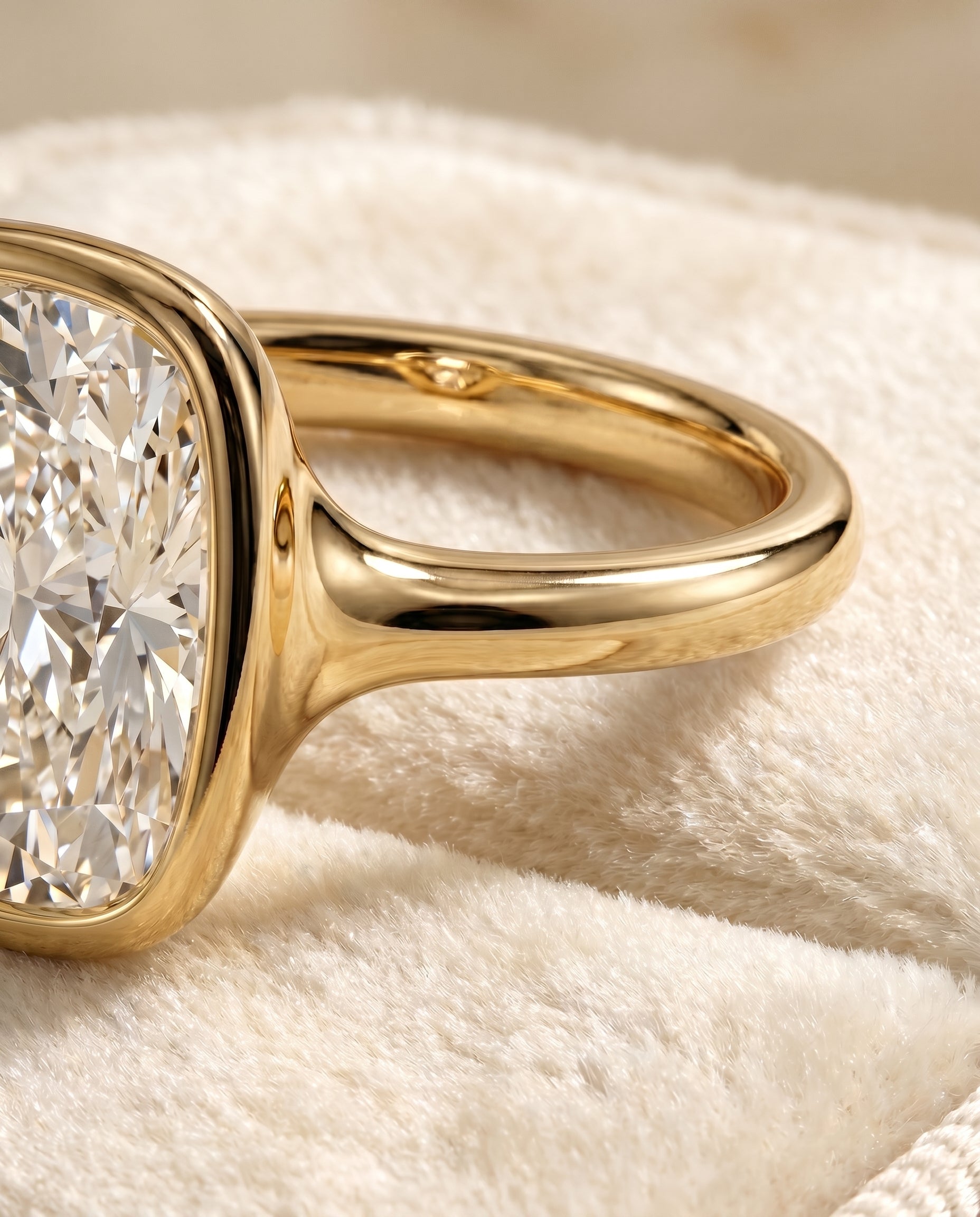 18K Yellow Gold band of The Agnes cushion engagement ring setting | RockHer