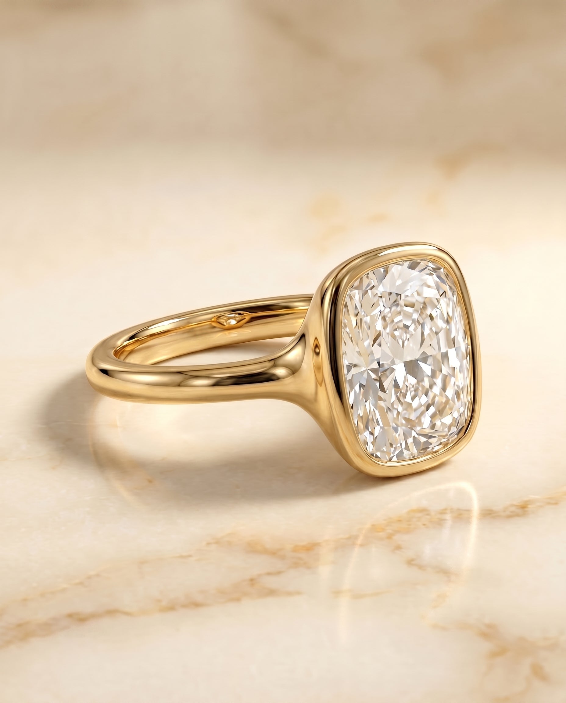 The Agnes setting for cushion diamonds, made to order in 18K Yellow Gold | RockHer