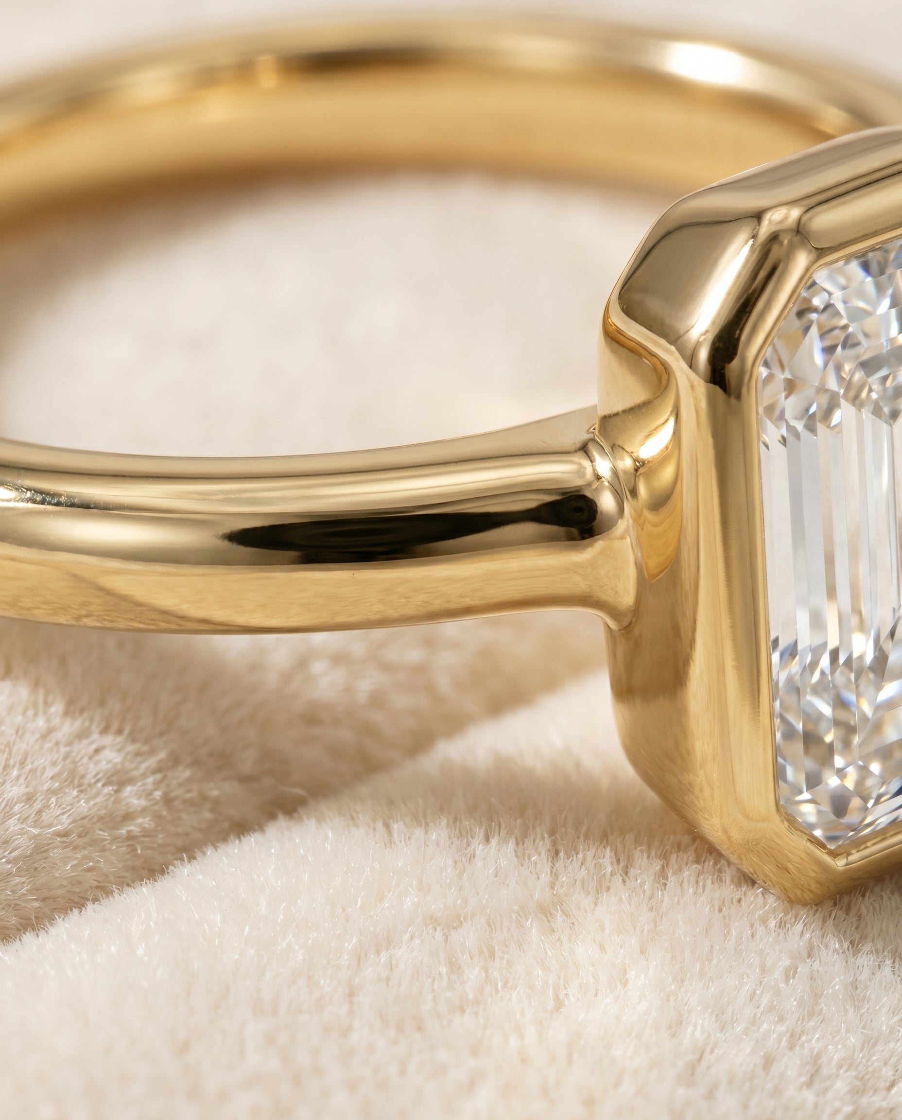 18K Yellow Gold band of The Agnes emerald engagement ring setting | RockHer