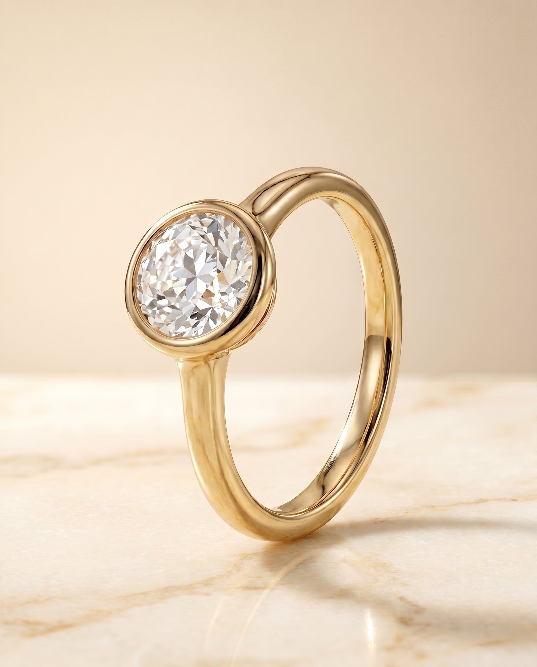 The Agnes engagement ring setting in 18K Yellow Gold, bezel solitaire in old european design | RockHer
