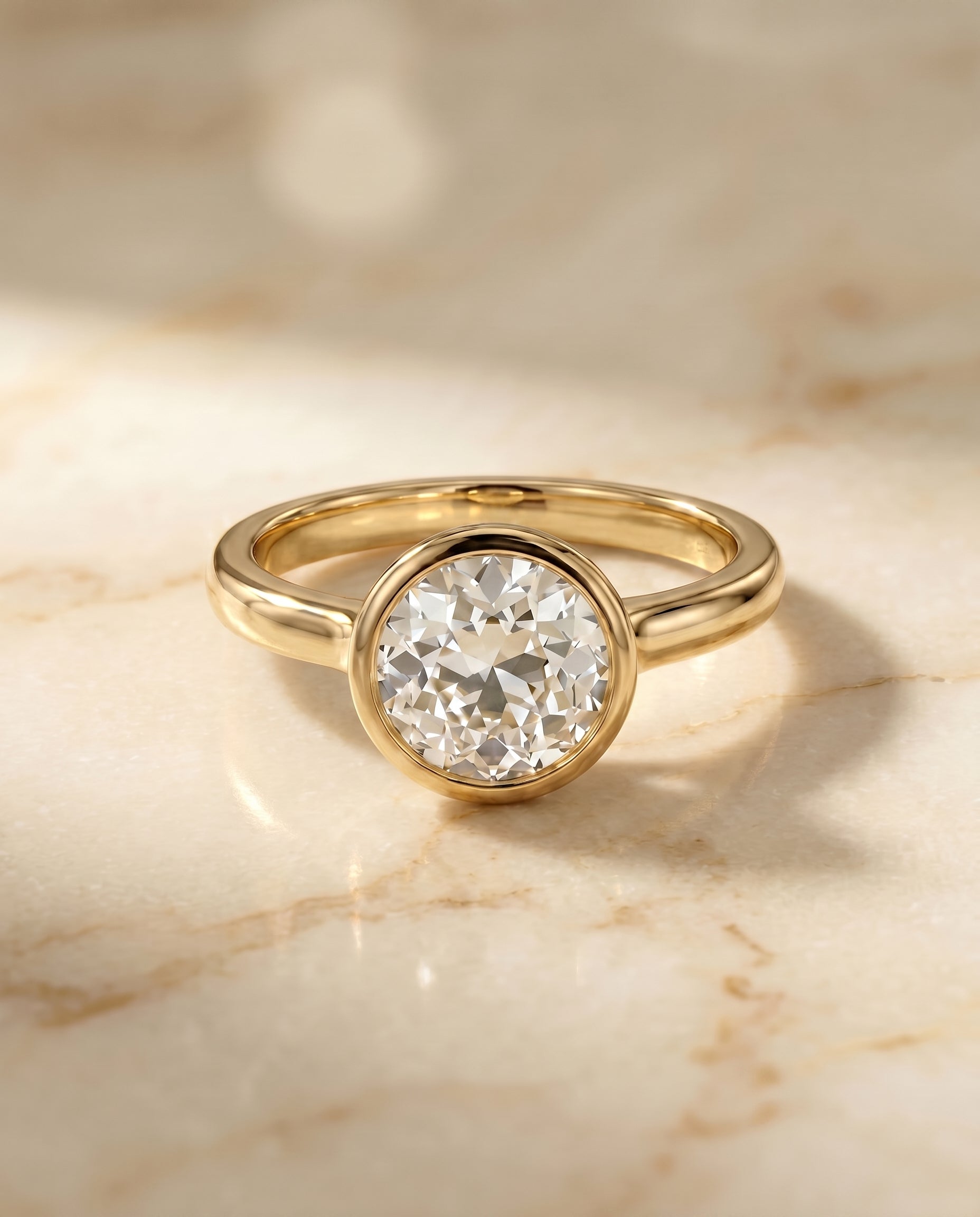 The Agnes Bezel Solitaire Engagement Ring Setting for Eu Diamonds in 18K Yellow Gold | RockHer