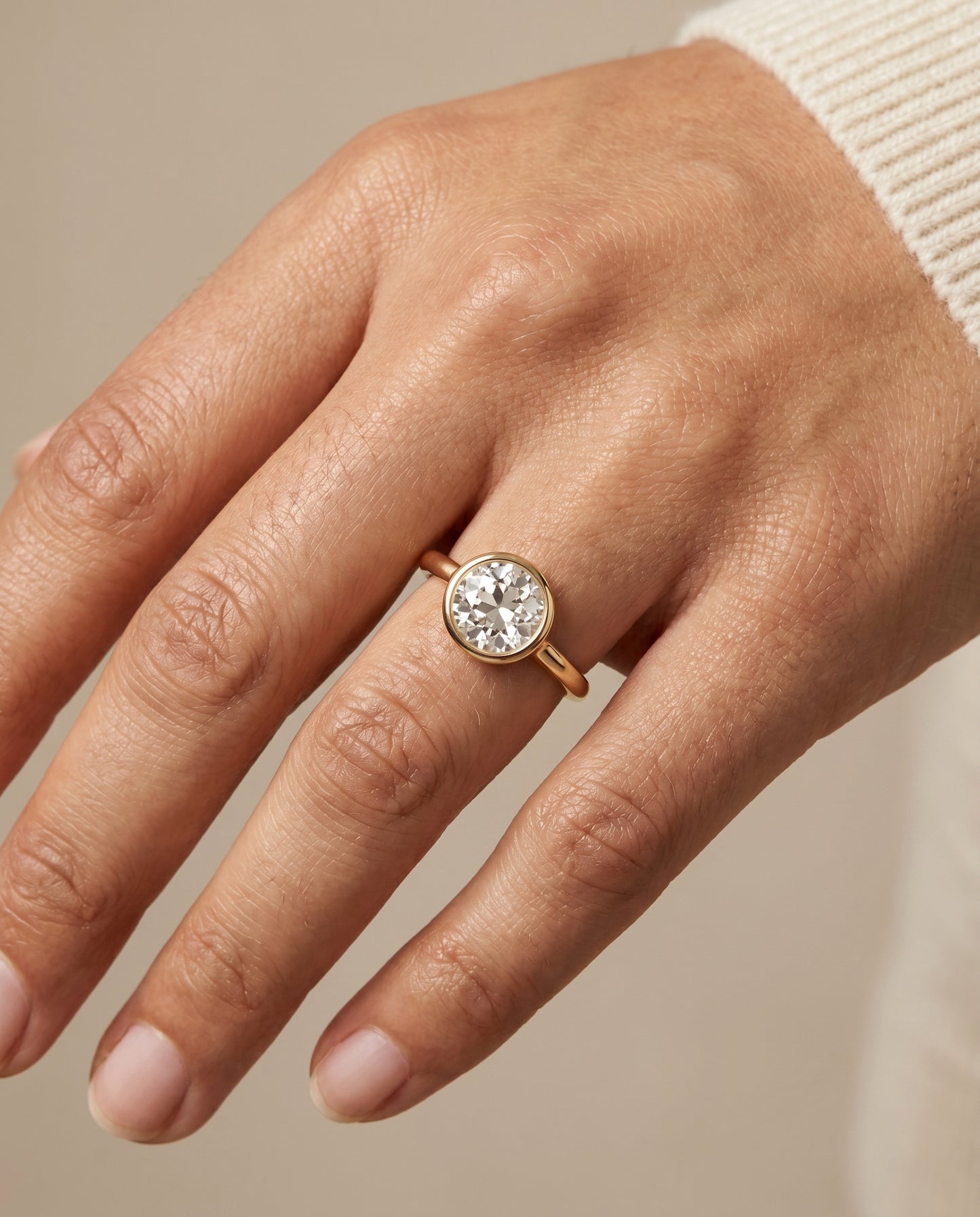 The Agnes Bezel Solitaire Engagement Ring Setting for Old European Diamonds in 18K Yellow Gold