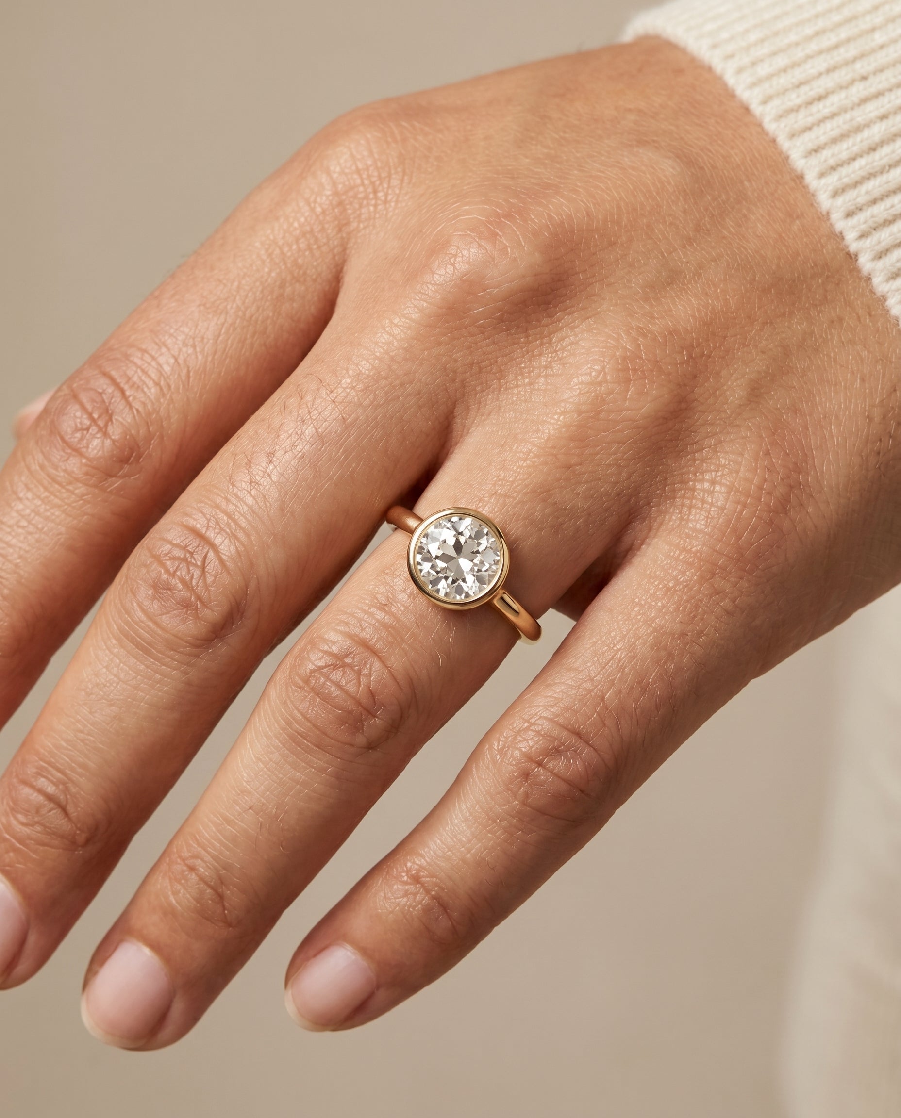 The Agnes Select Bezel Solitaire Engagement Ring with Lab Diamond in 18K Yellow Gold, view 3