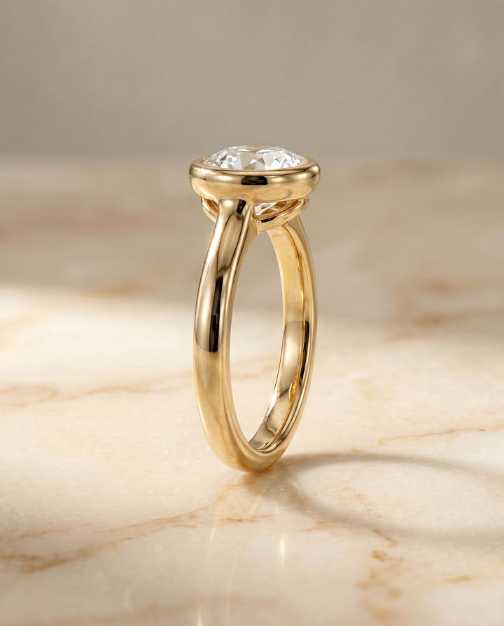 The Agnes Bezel Solitaire Engagement Ring Setting for Old European Diamonds in 18K Yellow Gold