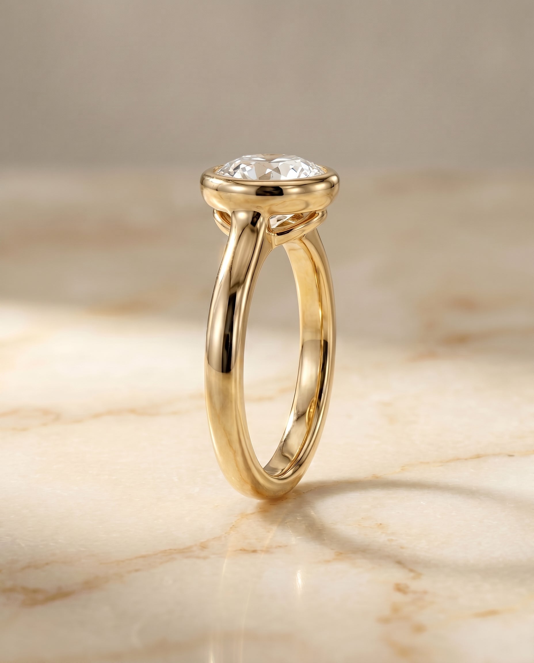 The Agnes Select Bezel Solitaire Engagement Ring with Lab Diamond in 18K Yellow Gold, view 5