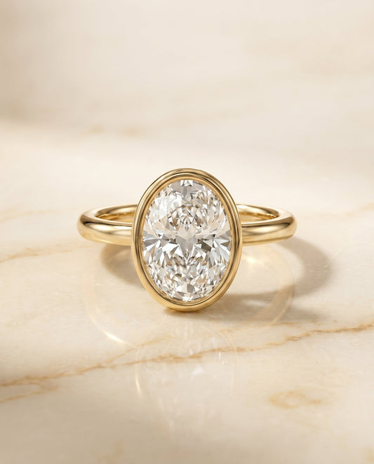 The Agnes Select Bezel Solitaire Engagement Ring with Lab Diamond in 18K Yellow Gold — view 1