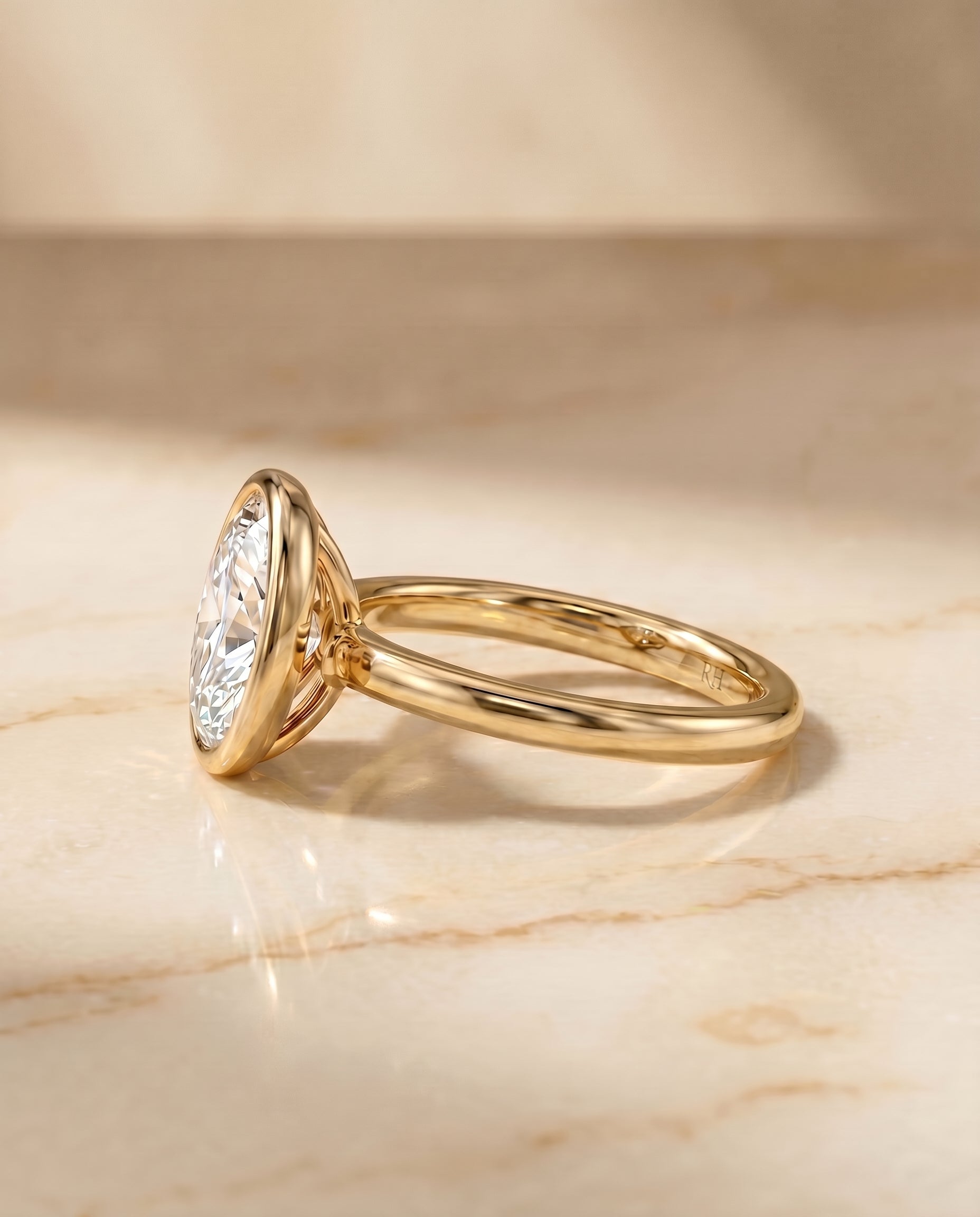 The Agnes setting for oval diamonds, made to order in 18K Yellow Gold | RockHer