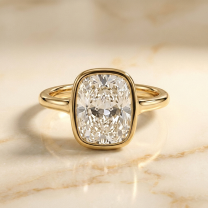 Agnes Cushion bezel solitaire engagement ring setting in 18K Yellow Gold — front view — RockHer