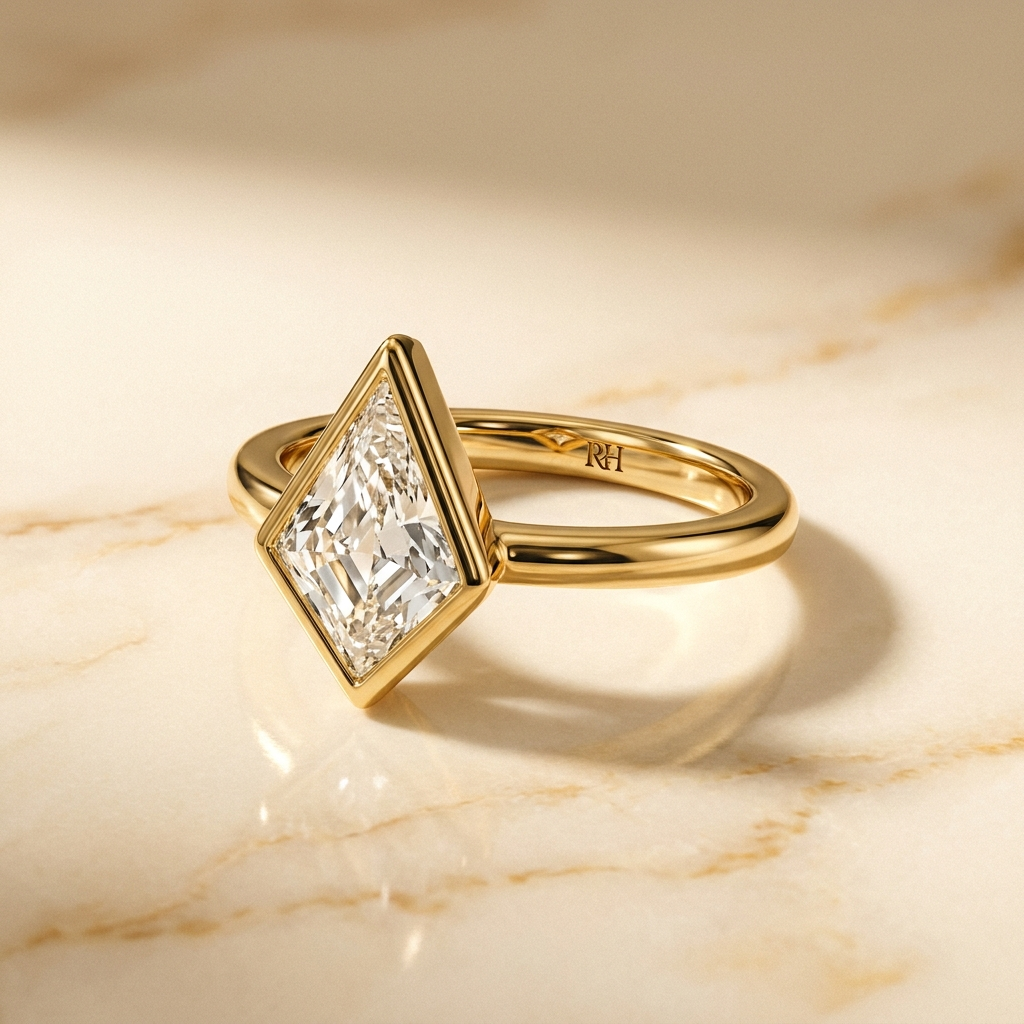 Agnes Kite bezel solitaire engagement ring setting in 18K Yellow Gold, alt-angle hero, RockHer