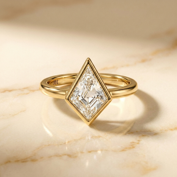 Agnes Kite bezel solitaire engagement ring setting in 18K Yellow Gold — front view — RockHer