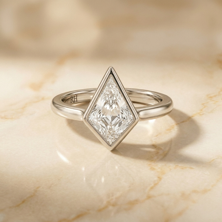 The Agnes Select bezel solitaire kite engagement ring in platinum — front view — RockHer