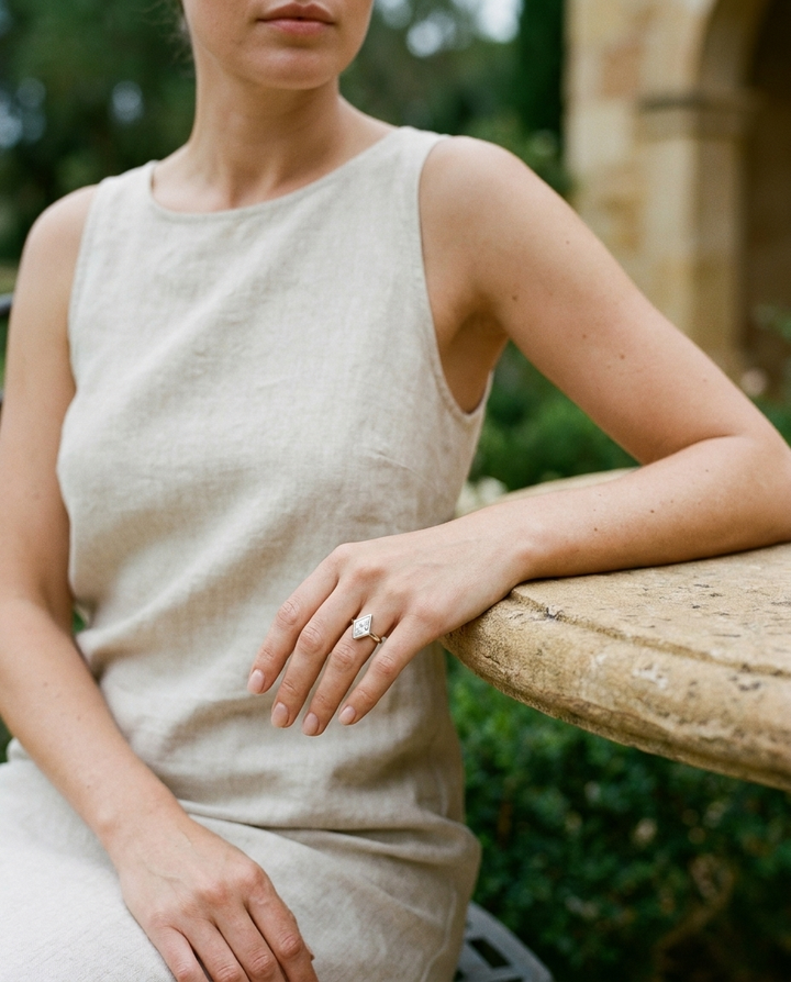 The Agnes Select bezel solitaire kite engagement ring in platinum — lifestyle — RockHer