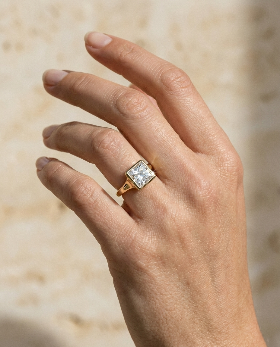 The Agnes Select Bezel Solitaire Engagement Ring with Lab Diamond in 18K Yellow Gold - view 4