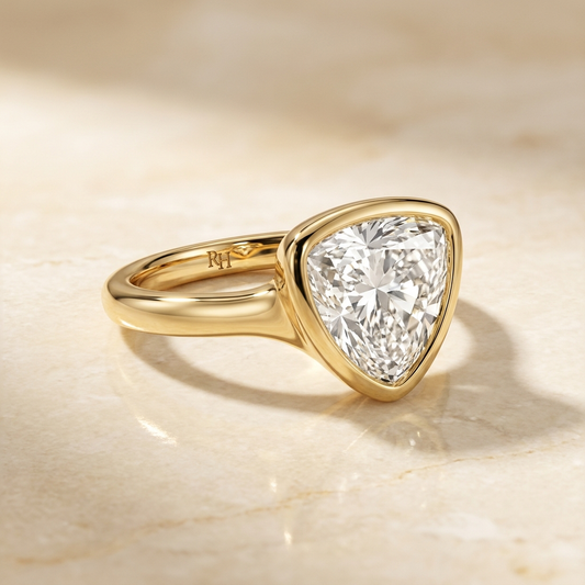Agnes Shield bezel solitaire engagement ring setting in 18K Yellow Gold — alt-angle hero — RockHer