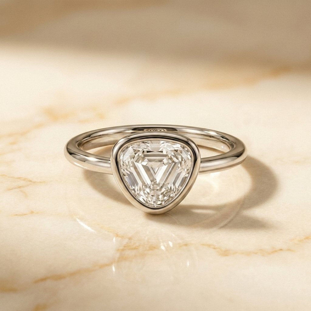 The Agnes Select bezel solitaire shield engagement ring in platinum — front view — RockHer