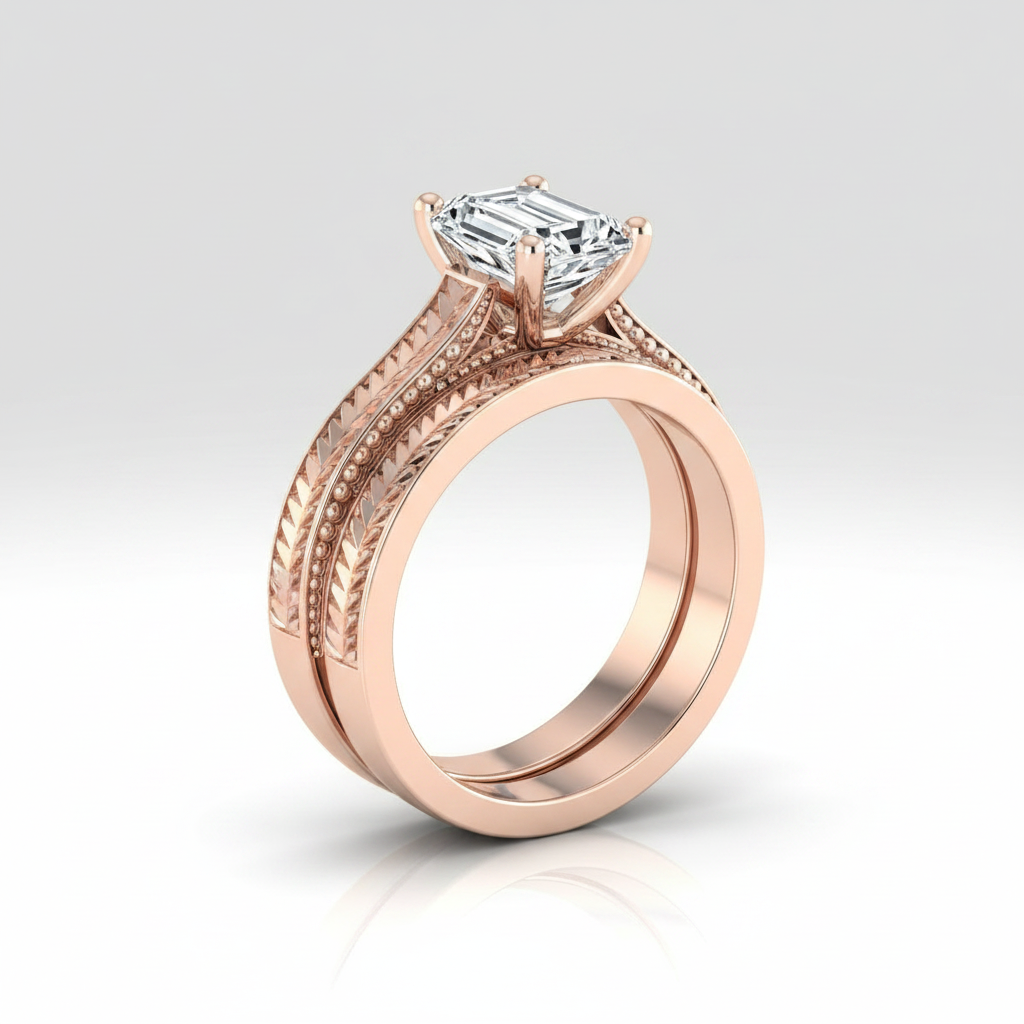 The Aida Matching Wedding Band, Emerald in 14K Rose Gold