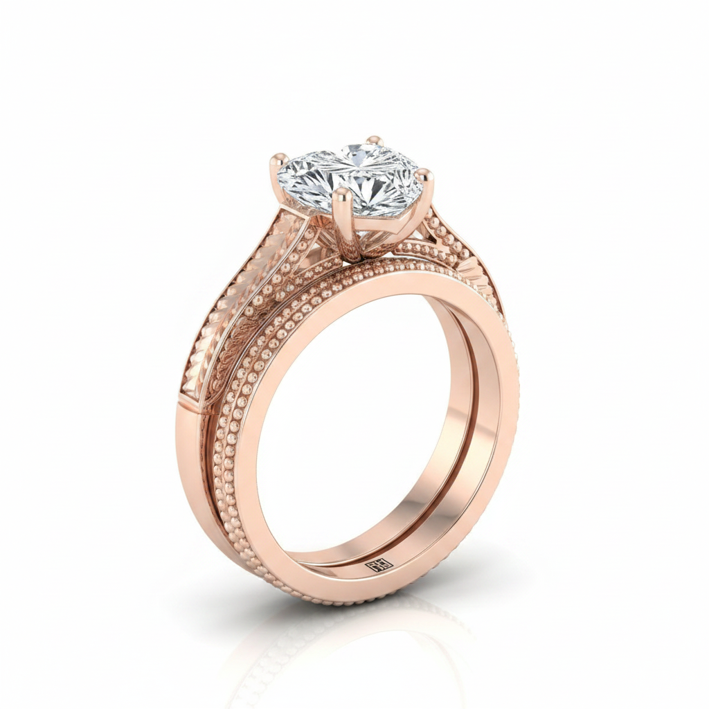 The Aida Matching Wedding Band, Heart in 14K Rose Gold
