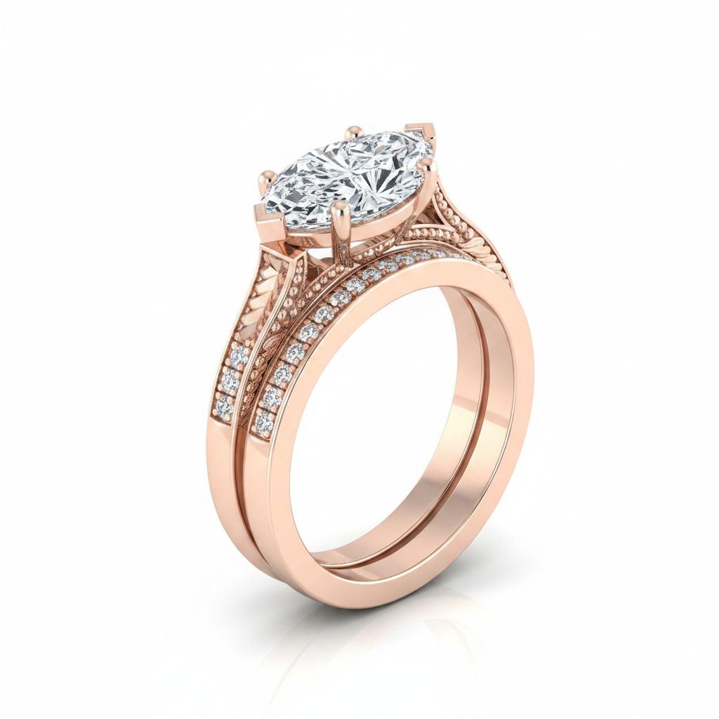 The Aida Matching Wedding Band, Marquise in 14K Rose Gold