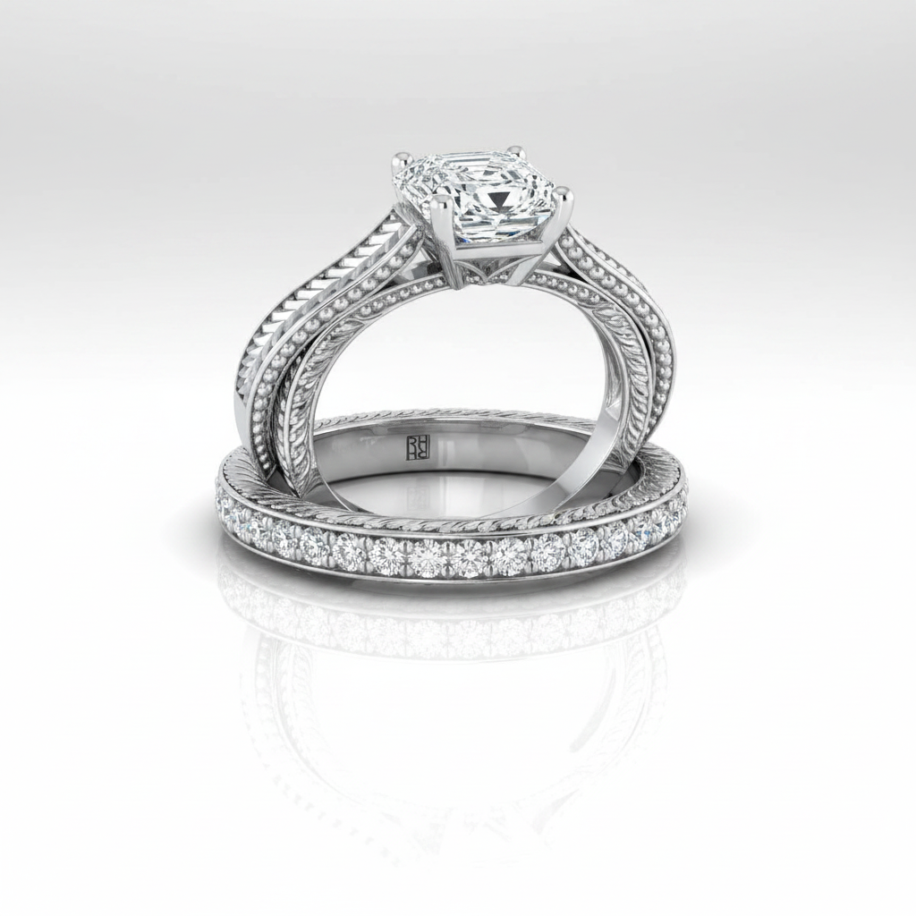 The Aida Matching Wedding Band, Asscher in 18K White Gold
