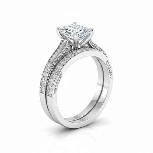The Aida Matching Wedding Band, Emerald in 18K White Gold