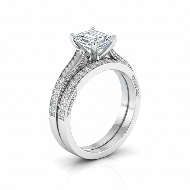 The Aida Matching Wedding Band, Emerald in 18K White Gold | RockHer