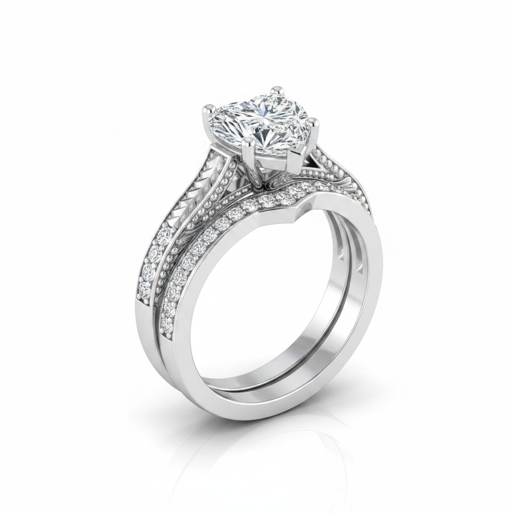 The Aida Matching Wedding Band, Heart in 18K White Gold