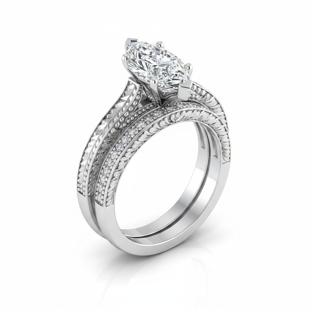 The Aida Matching Wedding Band, Marquise in 18K White Gold