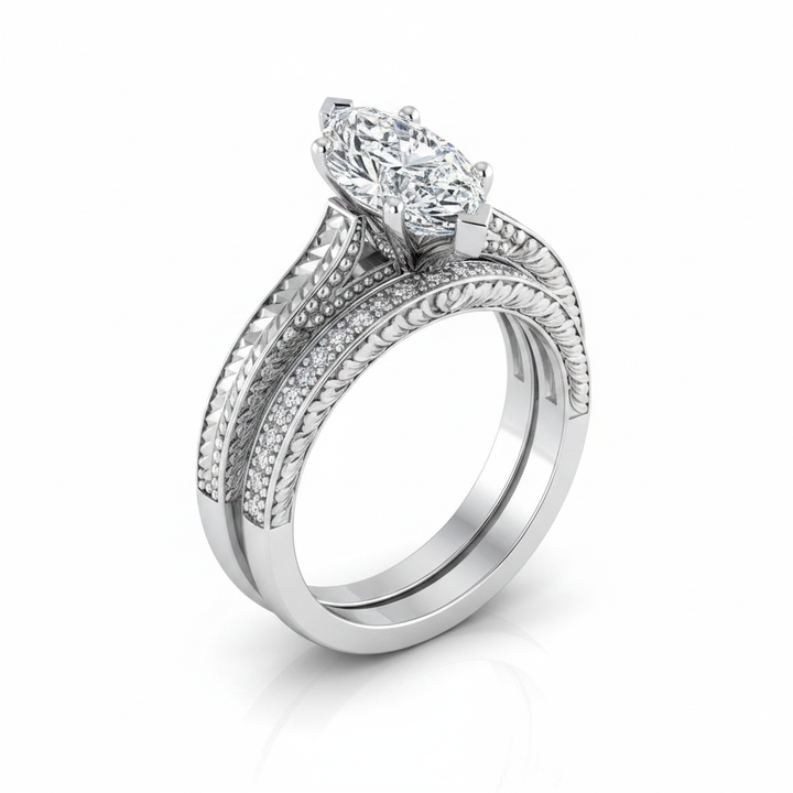 The Aida Matching Wedding Band, Marquise in 18K White Gold | RockHer