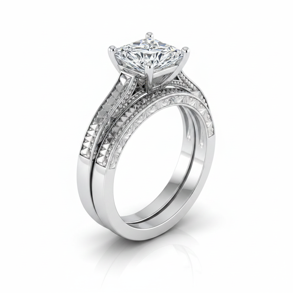 The Aida Matching Wedding Band, Princess in 18K White Gold