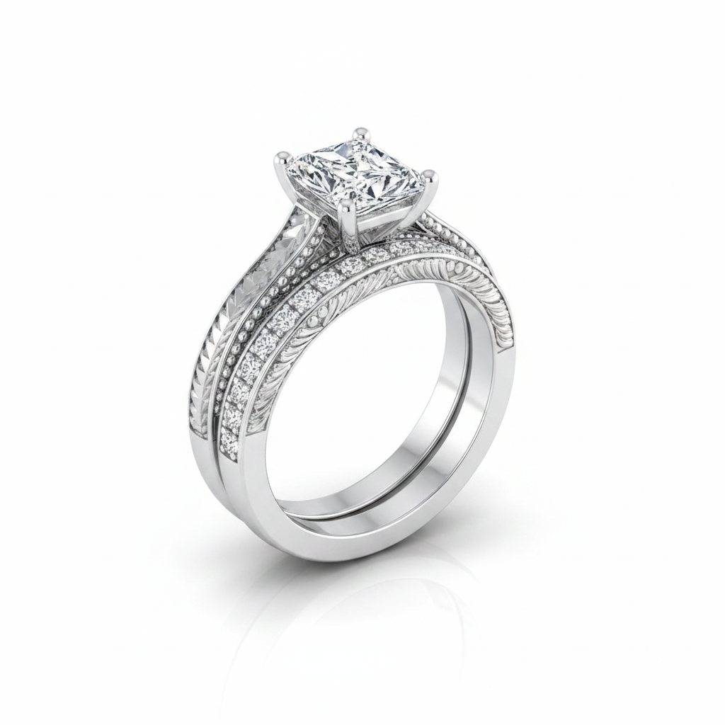 The Aida Matching Wedding Band, Radiant in 18K White Gold