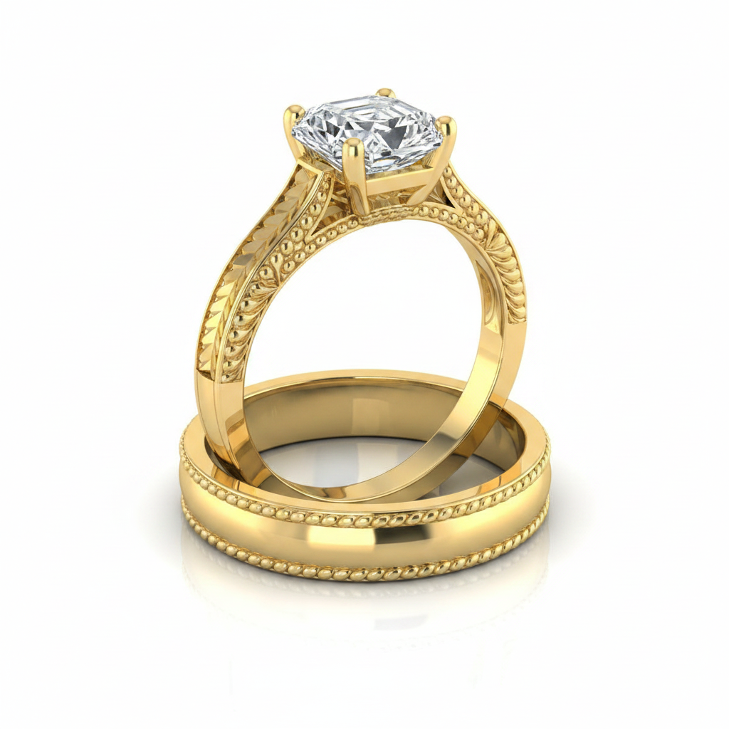 The Aida Matching Wedding Band, Asscher in 18K Yellow Gold