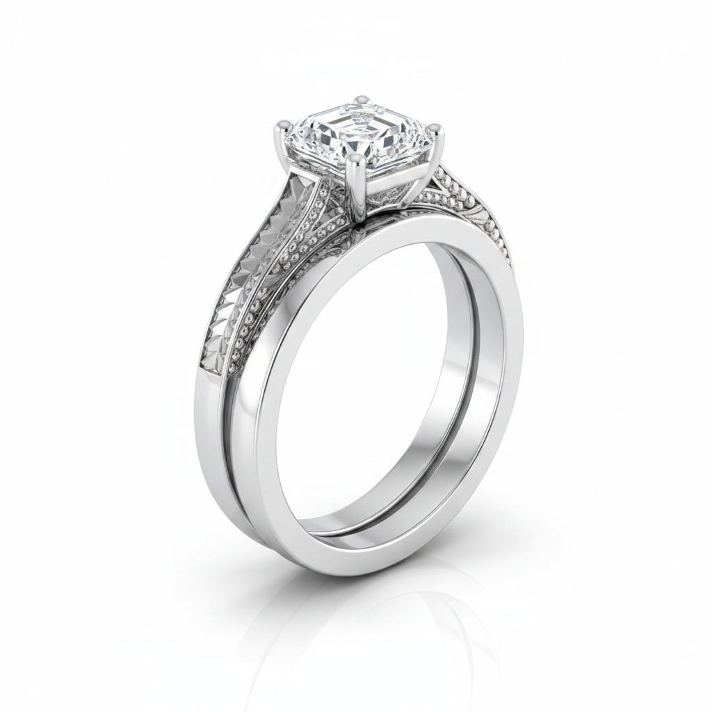 The Aida Matching Wedding Band, Asscher in Platinum