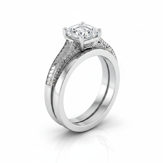 The Aida Matching Wedding Band, Asscher in Platinum