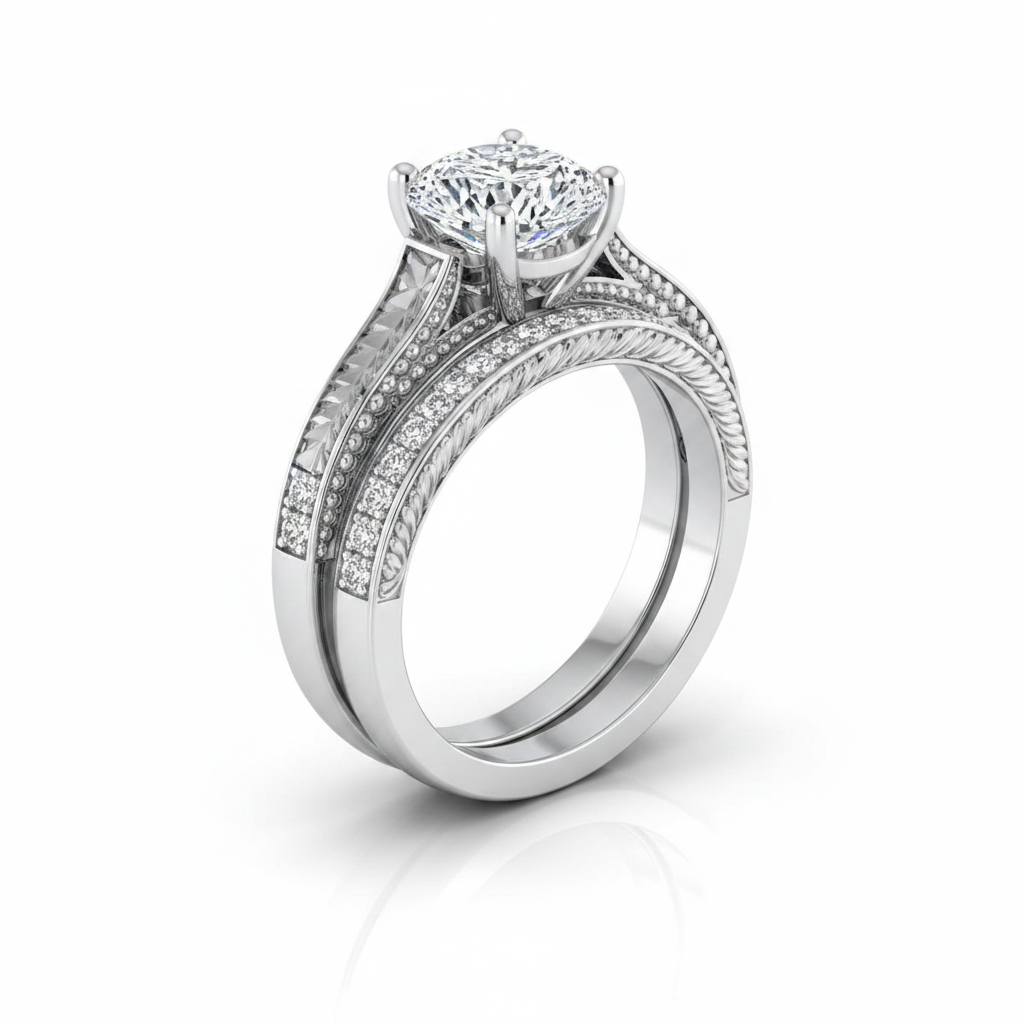 The Aida Matching Wedding Band, Cushion in Platinum