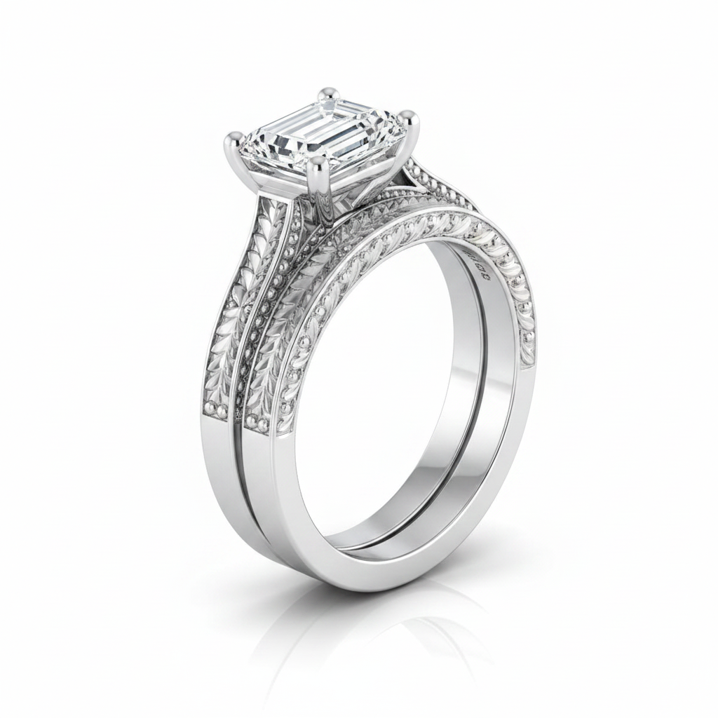The Aida Matching Wedding Band, Emerald in Platinum