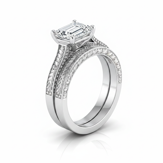 The Aida Matching Wedding Band, Emerald in Platinum