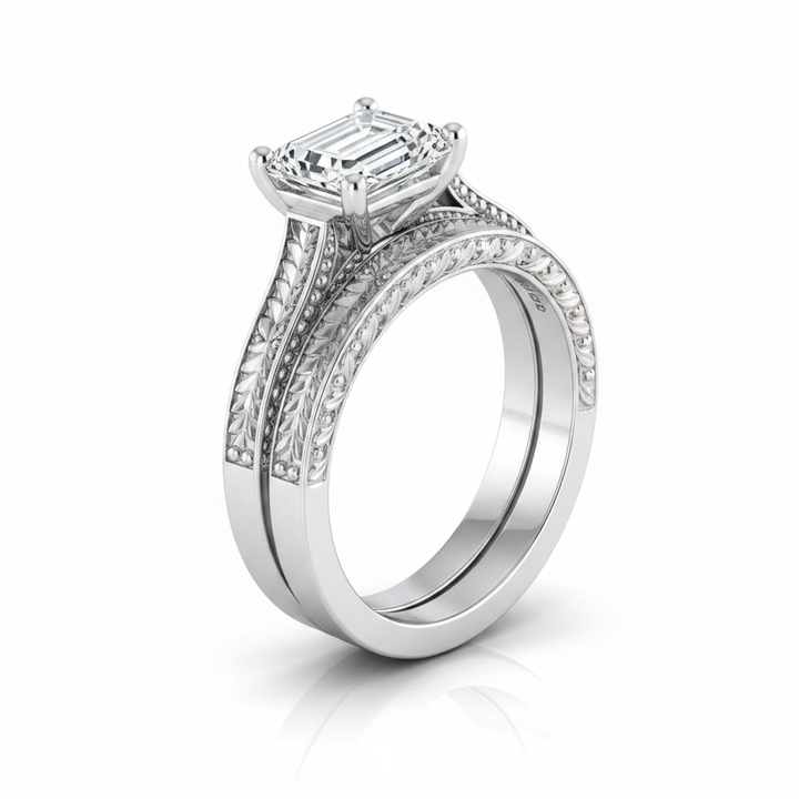 The Aida Matching Wedding Band, Emerald in Platinum | RockHer