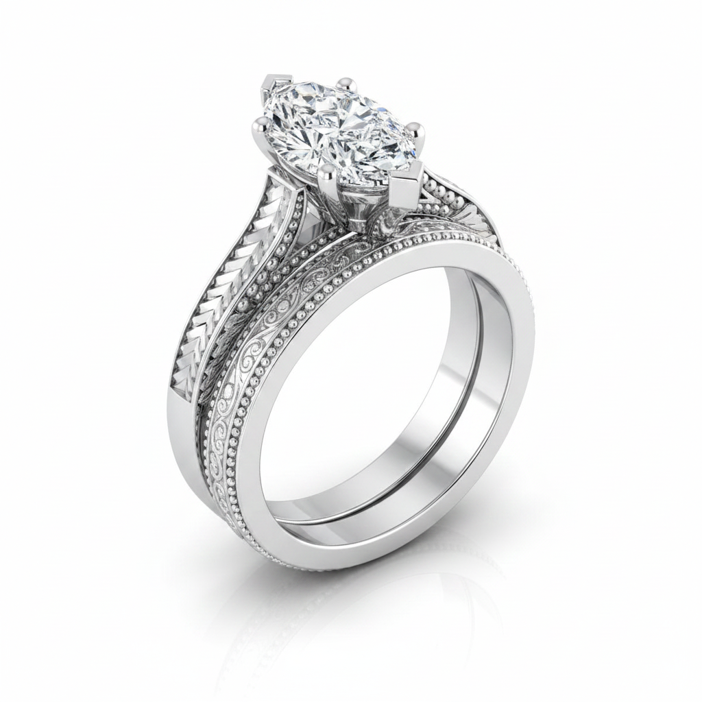 The Aida Matching Wedding Band, Marquise in Platinum