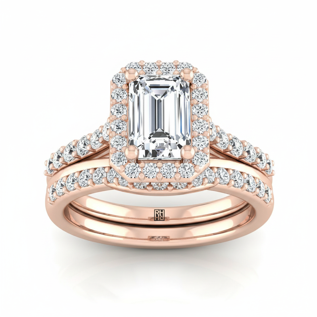 The Alicia Matching Wedding Band, Emerald in 14K Rose Gold