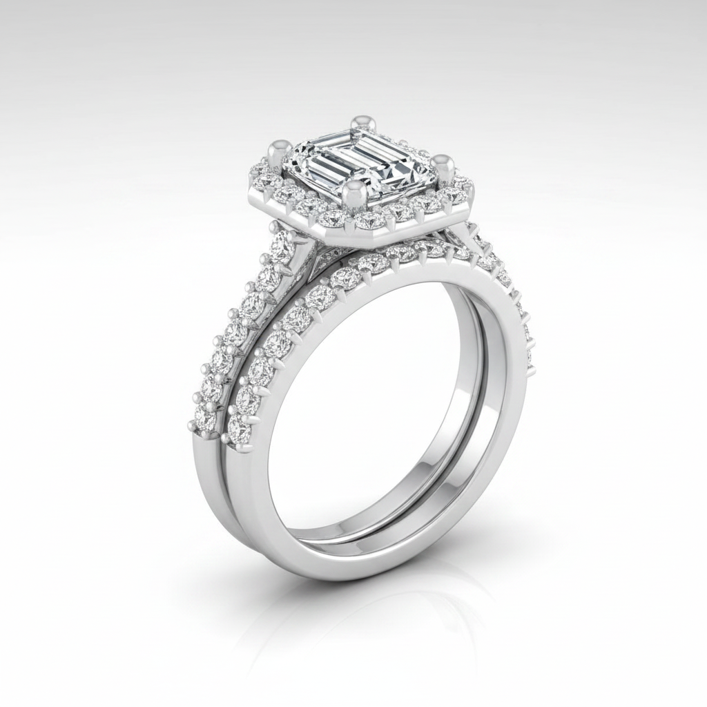 The Alicia Matching Wedding Band, Emerald in 18K White Gold
