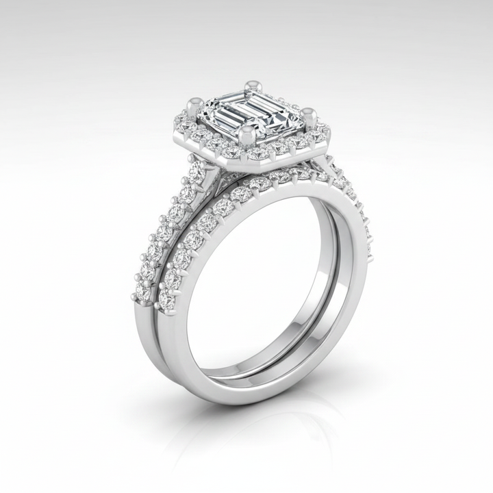 The Alicia Matching Wedding Band, Emerald in 18K White Gold | RockHer