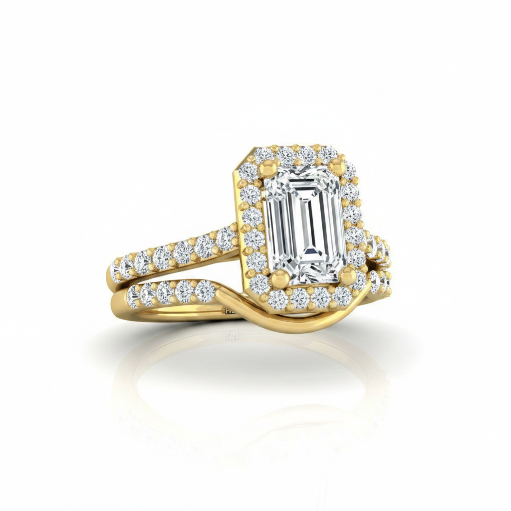 The Alicia Matching Wedding Band, Emerald in 18K Yellow Gold